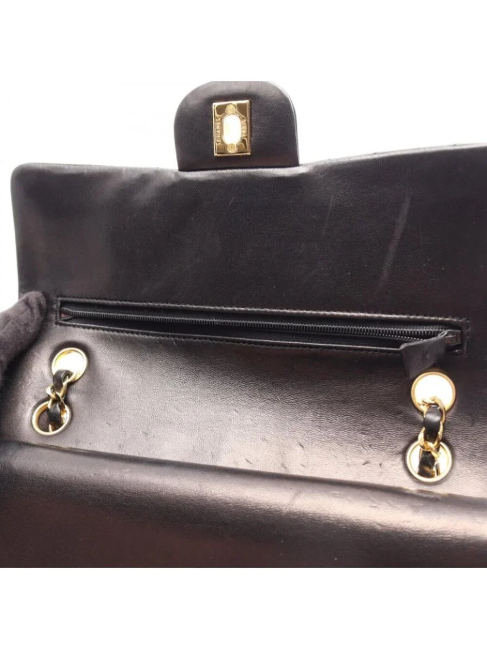 Chanel Shoulder Bag Quilted Double Flap Black Lambskin Chain